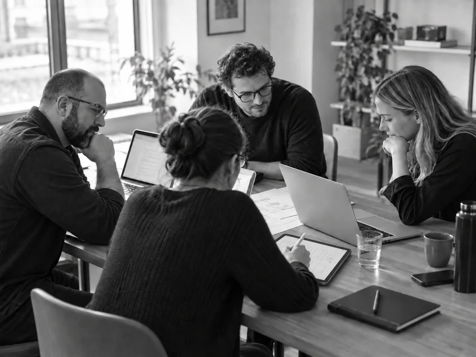 Team collaborating on a software project